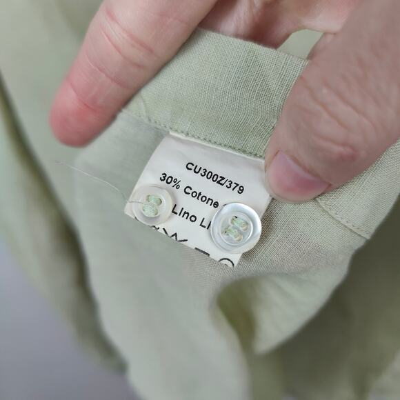 Fly3 Linen Blend Down Up Shirt Mens Large Light Green Preppy Made in Italy - Picture 8 of 11
